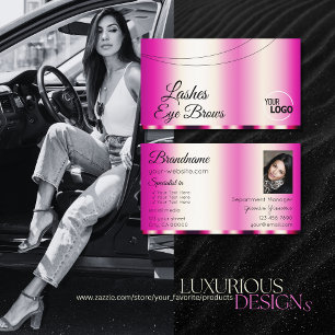Carte De Visite Stylish Girly Pink glamour avec logo et photo
