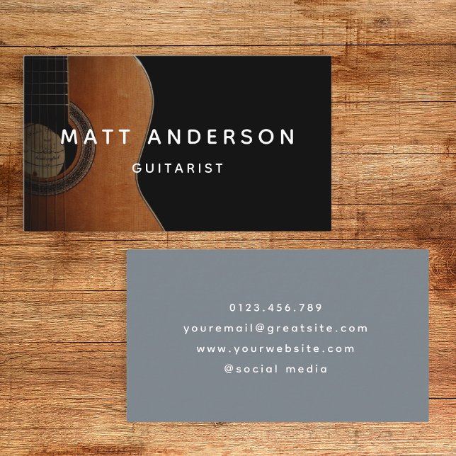 Carte De Visite Stylish Guitare Musician Minimal Blue (Créateur téléchargé)