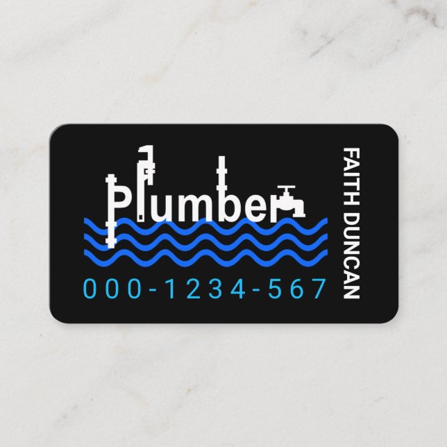Carte De Visite Stylish Plumber Wrench Faucet Signage (Devant)
