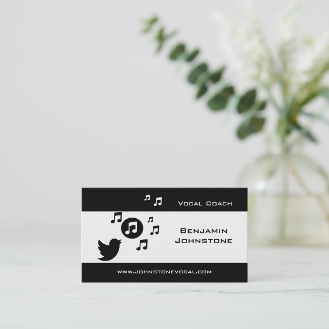 Carte De Visite Stylish Songbird Black and White Personnalisé (Debout devant)