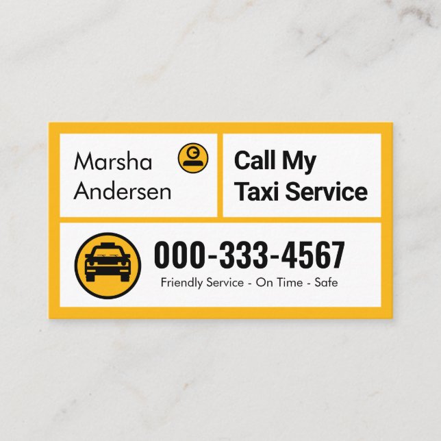 Carte De Visite Stylish Yellow Taxi Boxes Cab Driving (Devant)