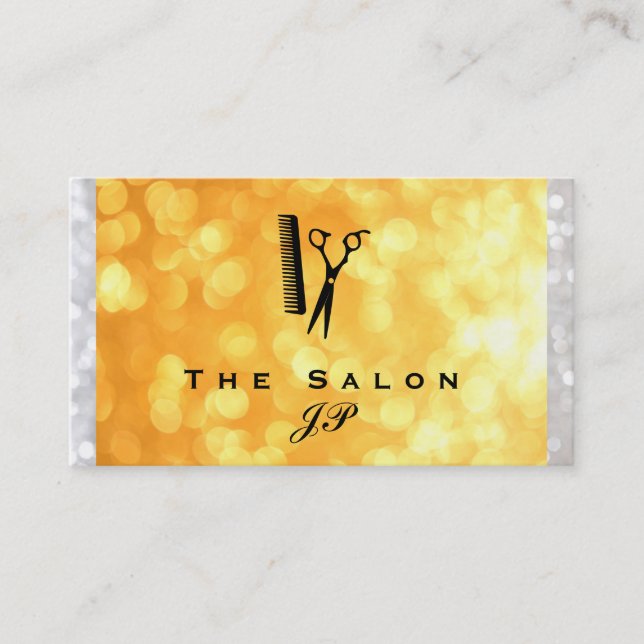 Carte De Visite Stylist Gold et White Bokeh (Devant)