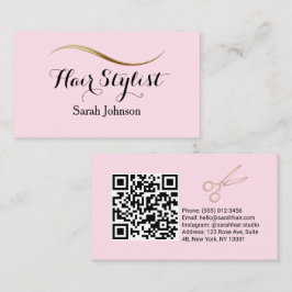Carte De Visite Styliste cheveux minimaliste Typographie rose QR C