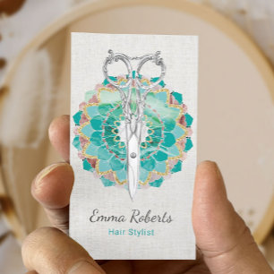Carte De Visite Styliste de cheveux Elégant ciseau Mandala Flower 
