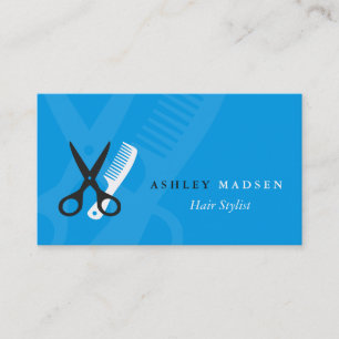 Carte De Visite Styliste de cheveux - Logo du peigne à ciseaux ble