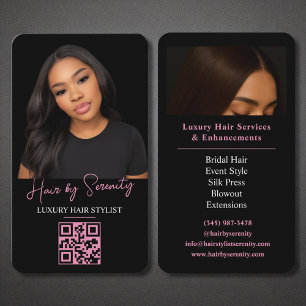 Carte De Visite Styliste des cheveux QR Code Luxury Black Rose Bea