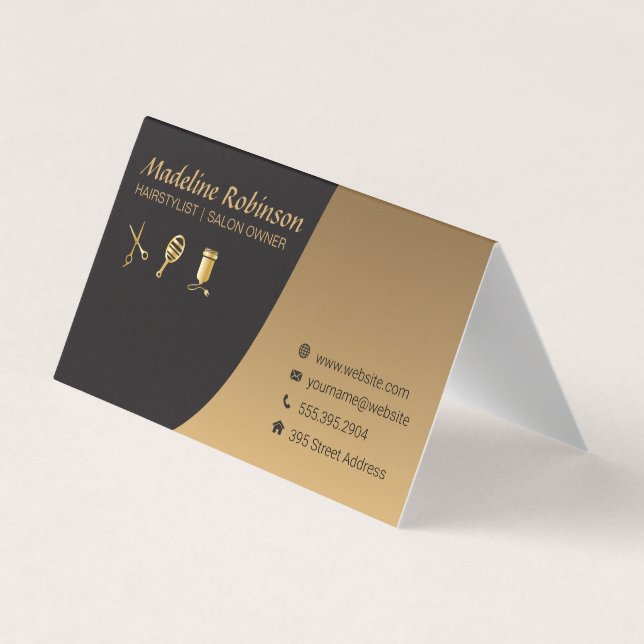 Carte De Visite Styliste Gold Black Glamor | Cheveux et beauté (Dos)