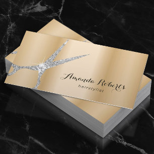 Carte De Visite Stylo à cheveux Moderne ciseau Silver Salon Or