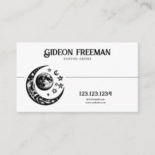 Carte De Visite Stylo Black & White Moon Stars Tattoo Artiste