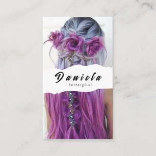 Carte De Visite Stylo Cheveux Belle Ciseau Minimaliste Rose Bleu