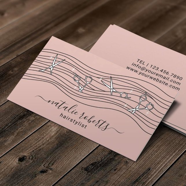 Carte De Visite Stylo Cheveux Flower Ciseaux Blush Rose Salon (Créateur téléchargé)