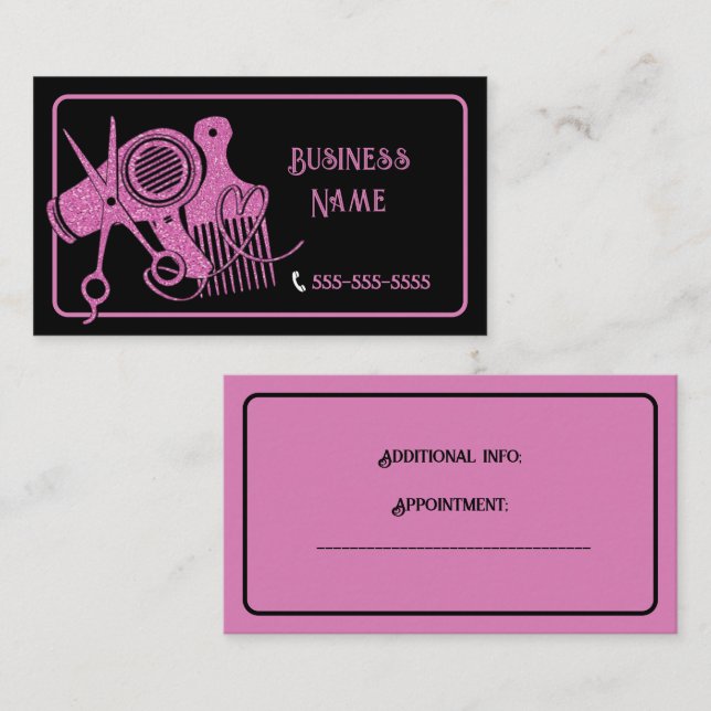 Carte De Visite Stylo Cheveux Rose Et Noir (Devant / Derrière)