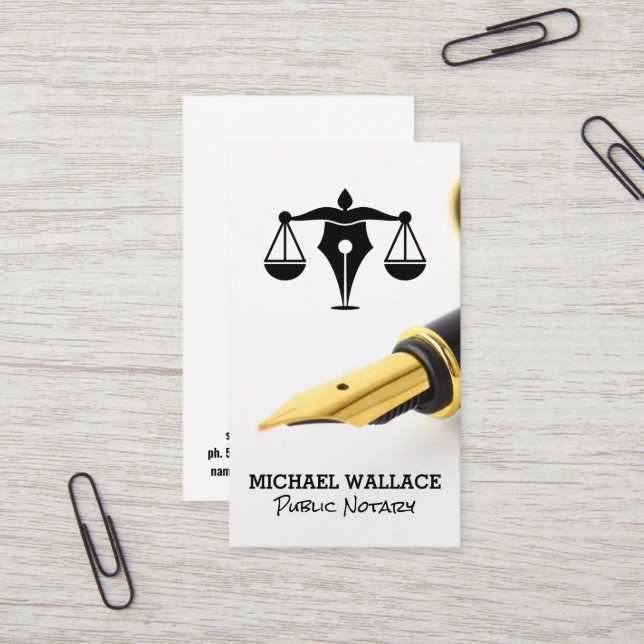 Carte De Visite Stylo Fontaine | Logo de droit juridique (Devant/Arrière en situation)