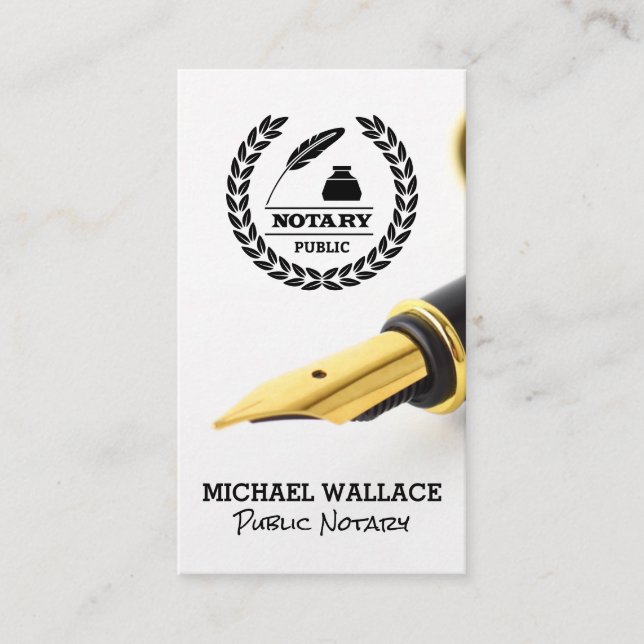 Carte De Visite Stylo Fontaine | Logo du notaire public (Devant)