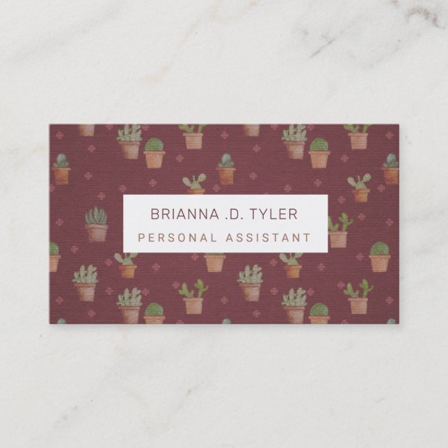 Carte De Visite Stylo Poted Cactus Cute Girly Personnalisé (Devant)