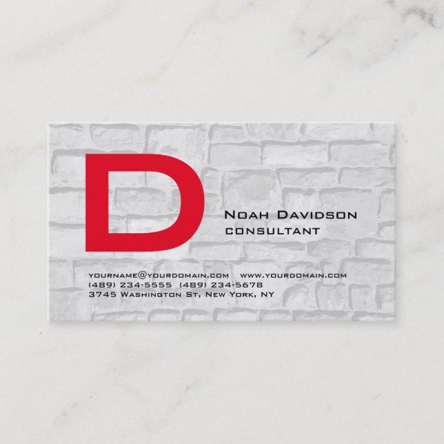 Carte De Visite Stylo Stones Murs Rouge Monogramme Professionnel (Devant)