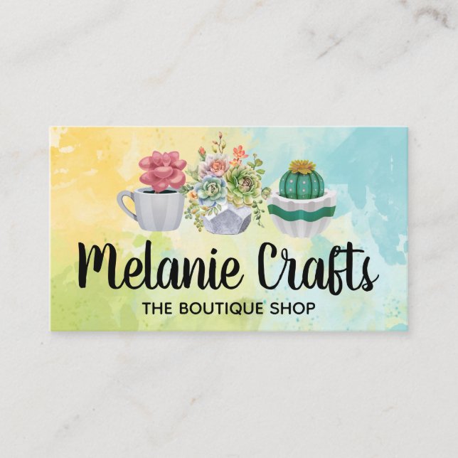 Carte De Visite Succulents | Plantes en céramique | Aquarelle (Devant)