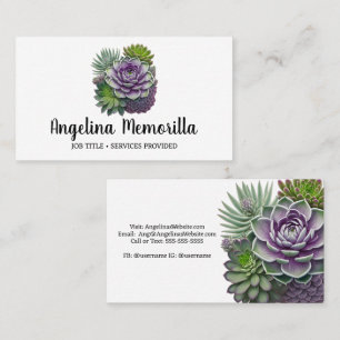 Carte De Visite Succulents verts et violets Plantes de jardin