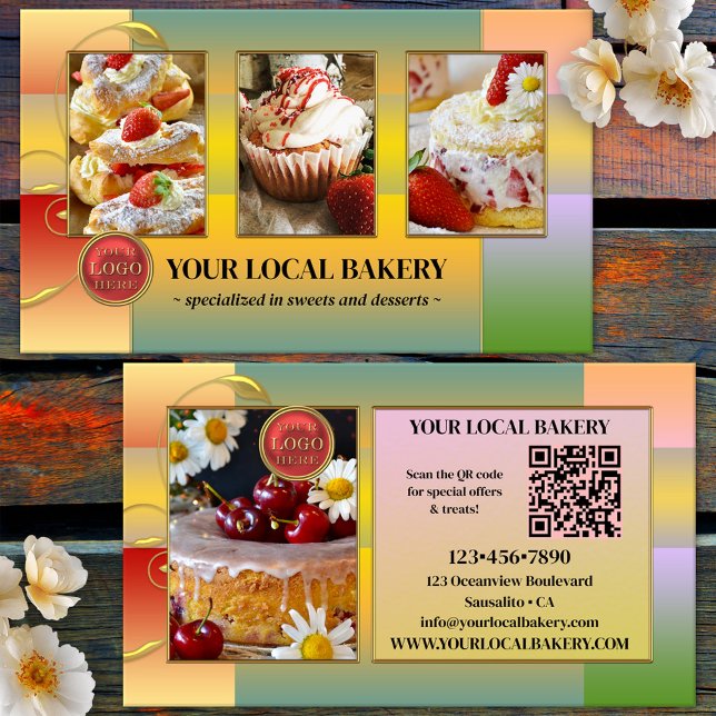 Carte De Visite Sucre Boulangerie Dessert Photo Logo QR Code (Créateur téléchargé)