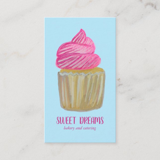 Carte De Visite Sucré Cupcake Restauration Boulangerie Bleu rose P (Devant)