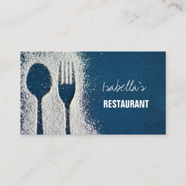 Carte De Visite Sucre Fork Navy Blue Restauration, Restaurant (Devant)