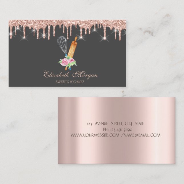 Carte De Visite Sucres Cupcake Rose Gold Drives Boulangerie (Devant / Derrière)