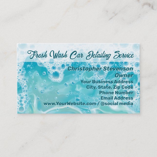 Carte De Visite Suds Bubbles Blue Water Car Détail Nettoyage (Devant)