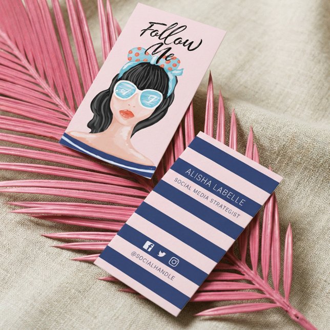 Carte De Visite Suivez-moi Branché Moderne Plage Beauté Médias soc (Follow Me Trendy Modern Beach Beauty Social Media Business Card)