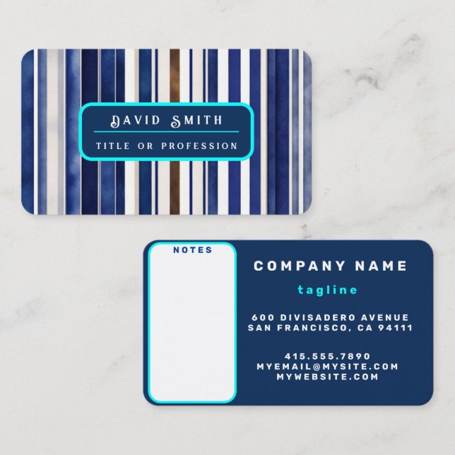 Carte De Visite Summer Navy Blue Trendy Boat Stripes Collection (Devant / Derrière)