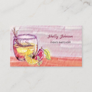 Carte De Visite Summery Watercolor Cocktail Événements Bartender