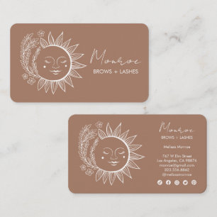 Carte De Visite Sun Flower Boho Line Art Elegant Mocha Social Icon