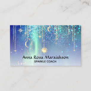 Carte De Visite *~* Sun Gold Stars Sparkle Moon Celestial Rainbow