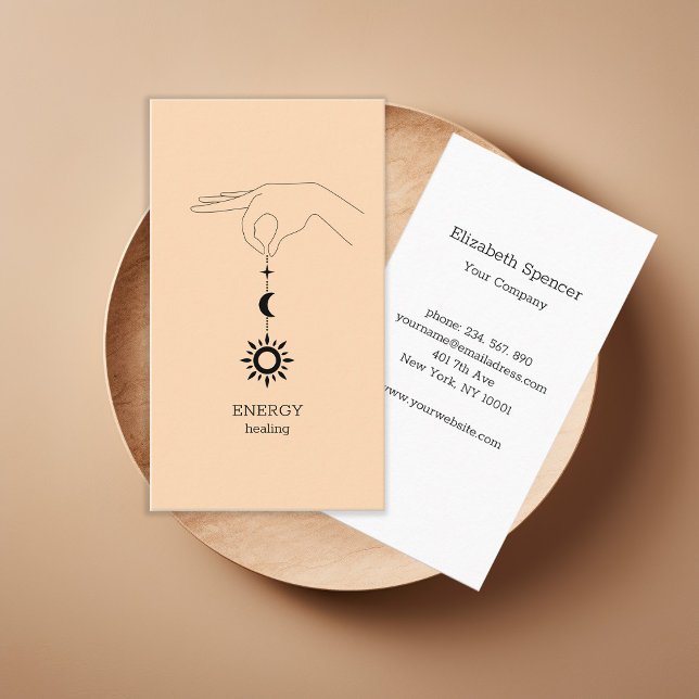 Carte de visite Sun Moon (Orange Sun Moon Illustration Business Card. Modern Whimsical. Perfect for Energy Healer & more.)