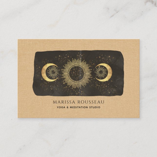 Carte De Visite Sun Moon Stars Gold Caramel Yoga Studio (Devant)