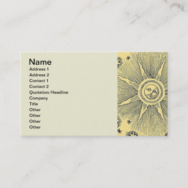 Carte De Visite Sun Stars Antique Nuit Ciel Médiéval Zodiac (Devant)