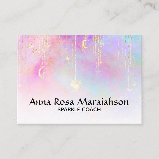 Carte De Visite *~* Sun Unicorn Rainbow Gold Sparkle Parties scint (Devant)