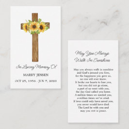 Carte De Visite Sunflower Cross Memorial Funeral Prayer Card