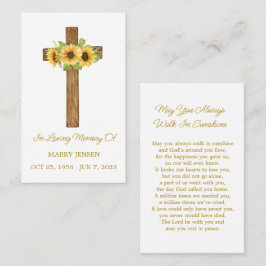 Carte De Visite Sunflower Cross Memorial Funeral Prayer Card