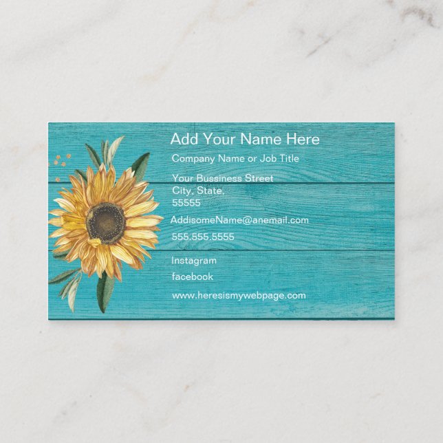 Carte De Visite Sunflower Turquoise Bleu (Dos)