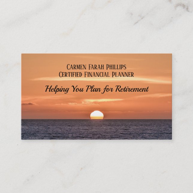 Carte De Visite Sunset Ocean Water Sun Orange Modèle de retraite (Devant)
