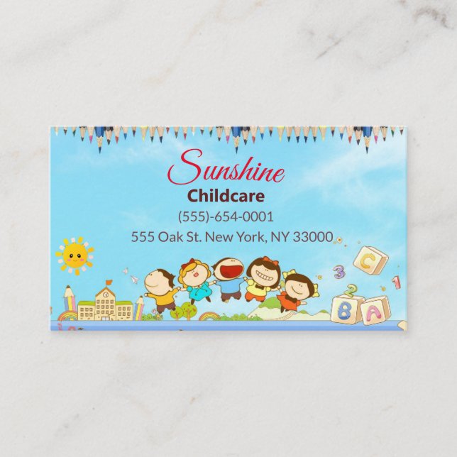 Carte De Visite Sunshine Cartoon Enfants Garderie Enfants (Devant)