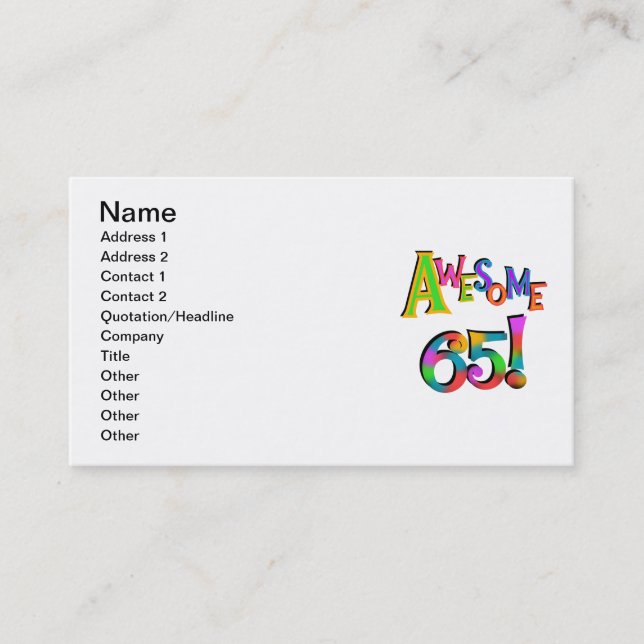 Carte De Visite Super 65 Tshirts et cadeaux d'anniversaire (Devant)