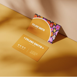 Carte De Visite Super rétro couleur jaune floral Boho unique