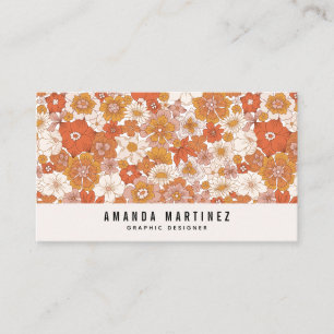 Carte De Visite Super Retro Orange Floral Motif Médias sociaux
