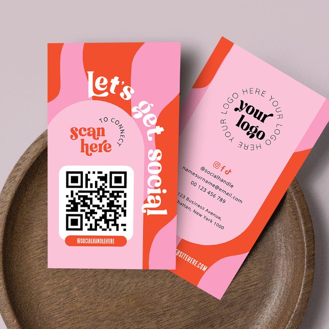 Carte De Visite Super rose et rouge tendance médias sociaux Code Q (Trendy retro QR code business cards - great to promote your social media or website)