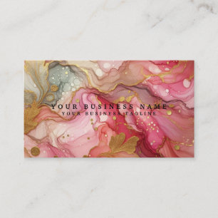 Carte De Visite Superbe aquarelle à l'encre alcoolique rose et or 