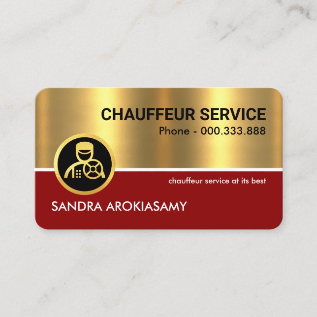 Carte De Visite Superbe Red Gold Line Chauffeur (Devant)
