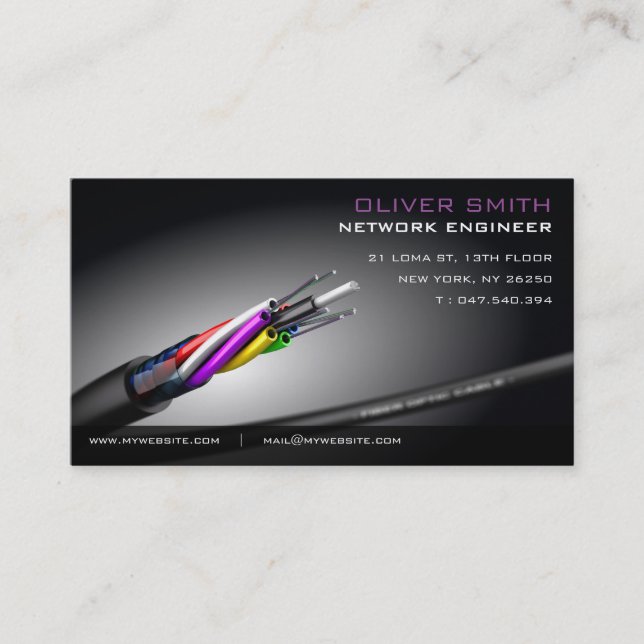 Carte de visite sur fond noir réseau fibre optique (Devant)