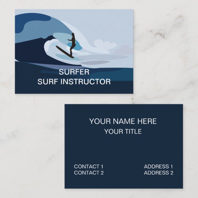 Carte De Visite Surf Surfer Beach Surfing Instructor (Devant / Derrière)