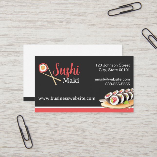 Carte de visite Sushi Maki (Devant/Arrière en situation)